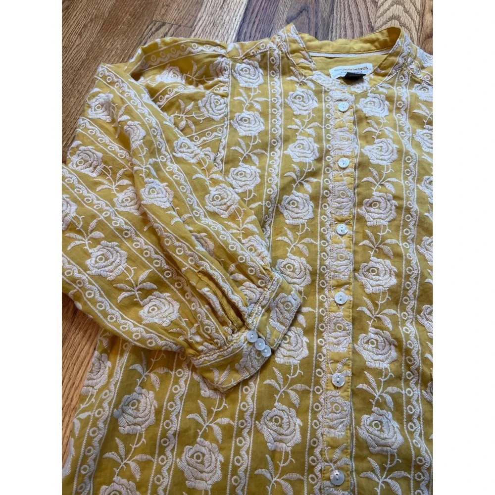 Pilcro Anthropologie Yellow Floral Embroidered Puff Sleeve Blouse OB1098747 S b6
